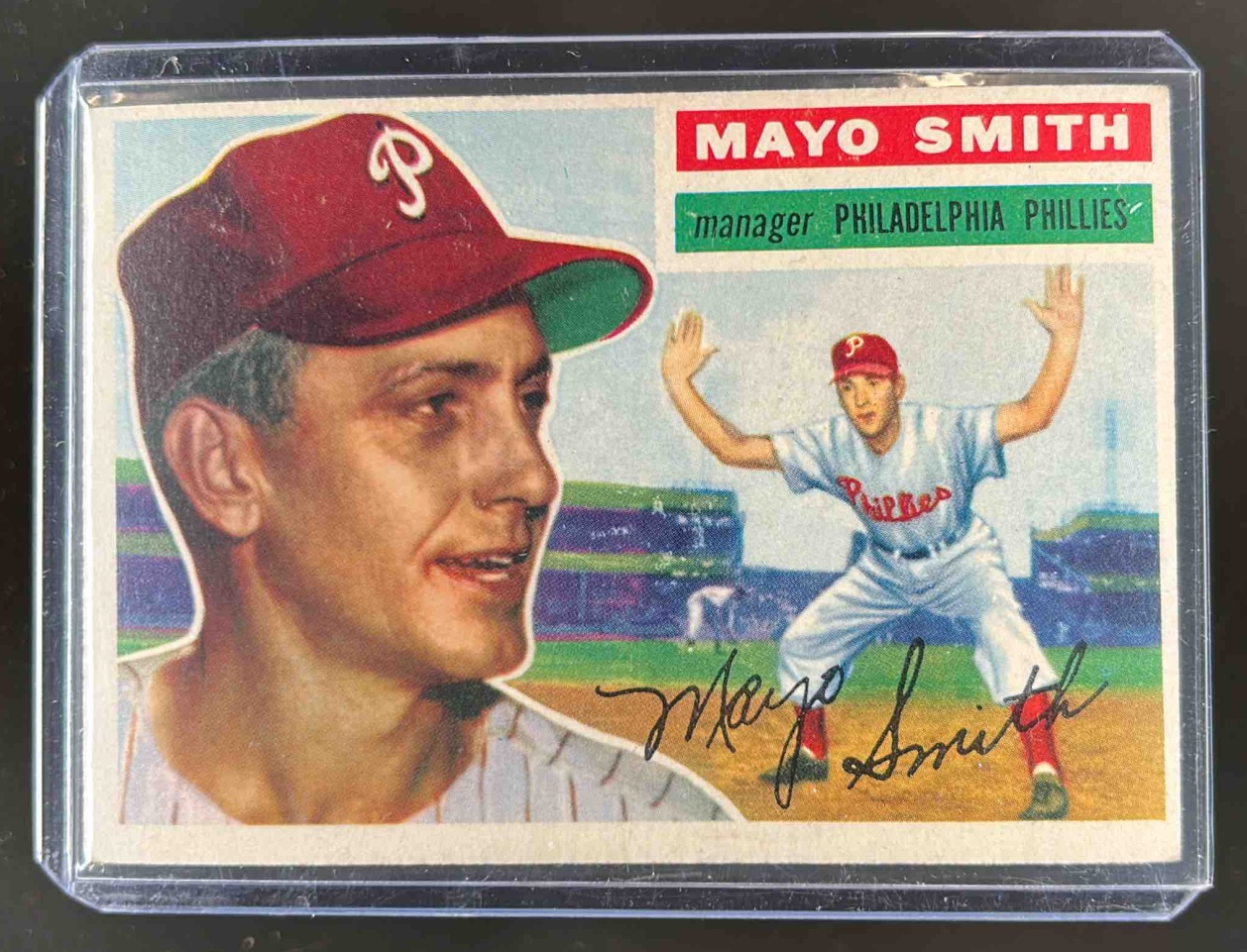 Card image for 1956 TOPPS BASEBALL MAYO SMITH #60B PHILADELPHIA PHILLIES