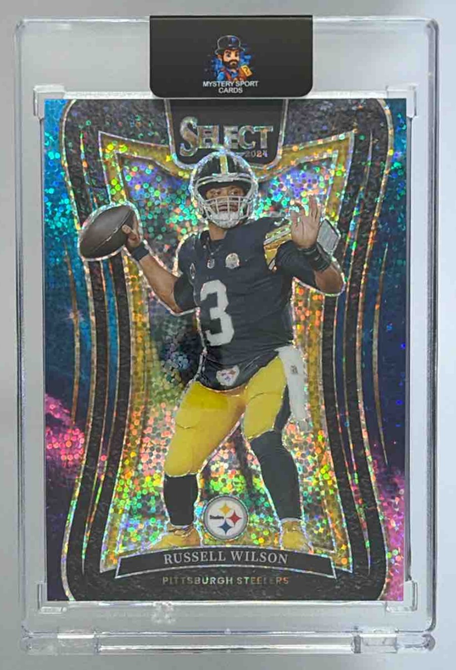 Card image for 2024 Panini Select Russell Wilson Suite Tie-Dye Prizm /25 #373 Steelers