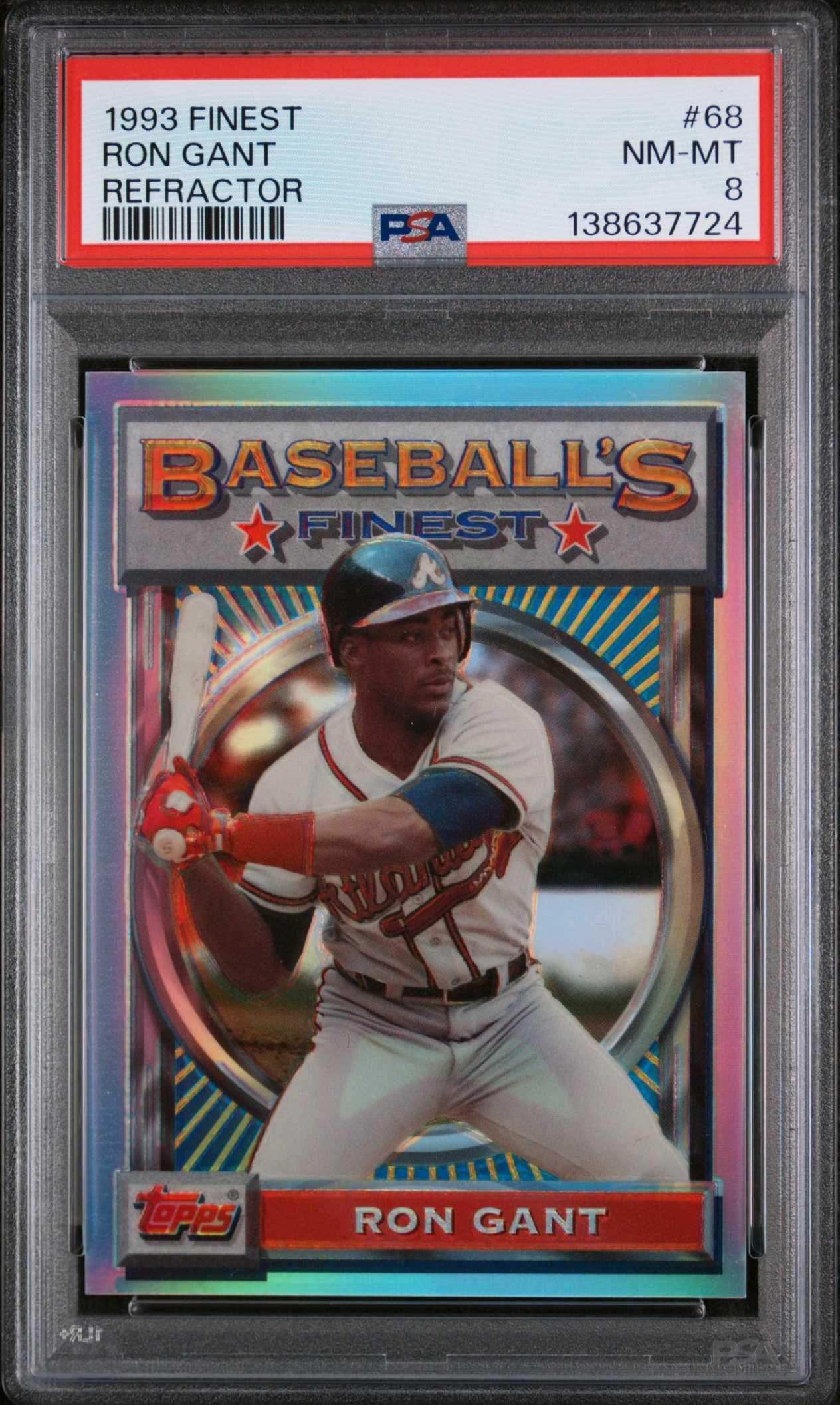 1993 Topps Baseball Finest Ron Gant Refractor #68 Atlanta Braves PSA 8