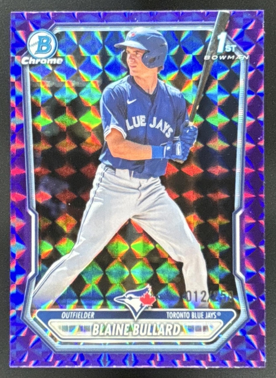 Card image for 2026 Bowman Blaine Bullard Chrome Purple Geometric Refractor /250 1st Prospect