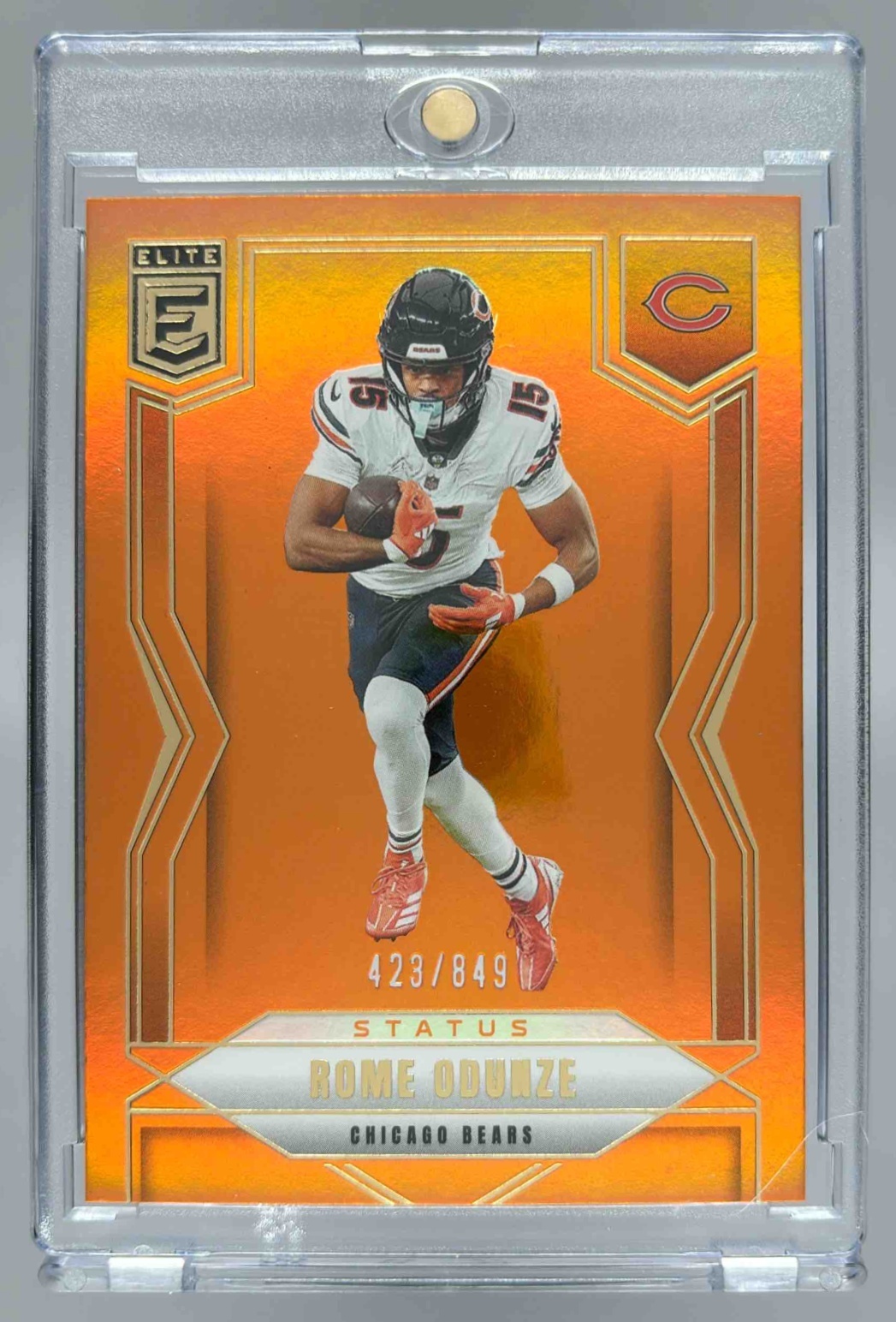 Card image for 2025 Panini Football Donruss Elite Rome Odunze Orange /849 #68 Chicago Bears