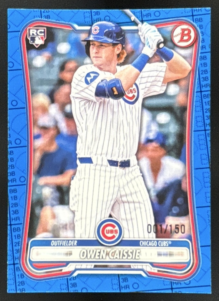 Card image for Owen Caissie 2026 Bowman Blue Pattern /150 Chicago Cubs