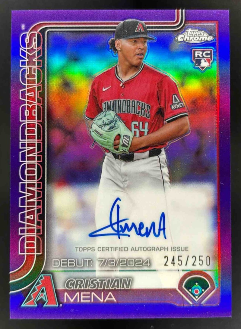 Card image for 2025 Topps Chrome Update Cristian Mena Rookie Debut Auto Purple Refractor /250
