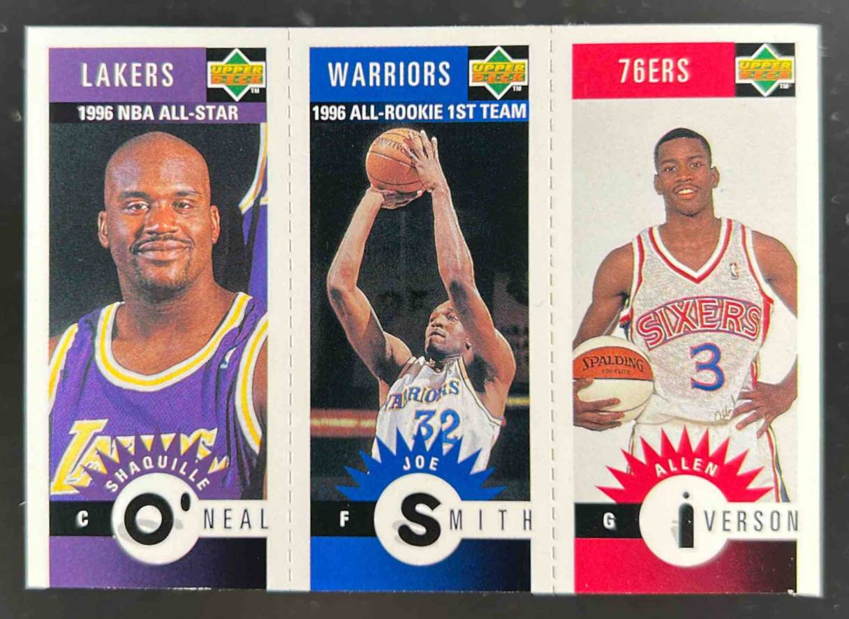 Card image for 1996-97 Upper Deck Collector's Choice Shaquille O'Neal / Joe Smith Allen Iverson Mini Cards Panels #M132/M117/M152