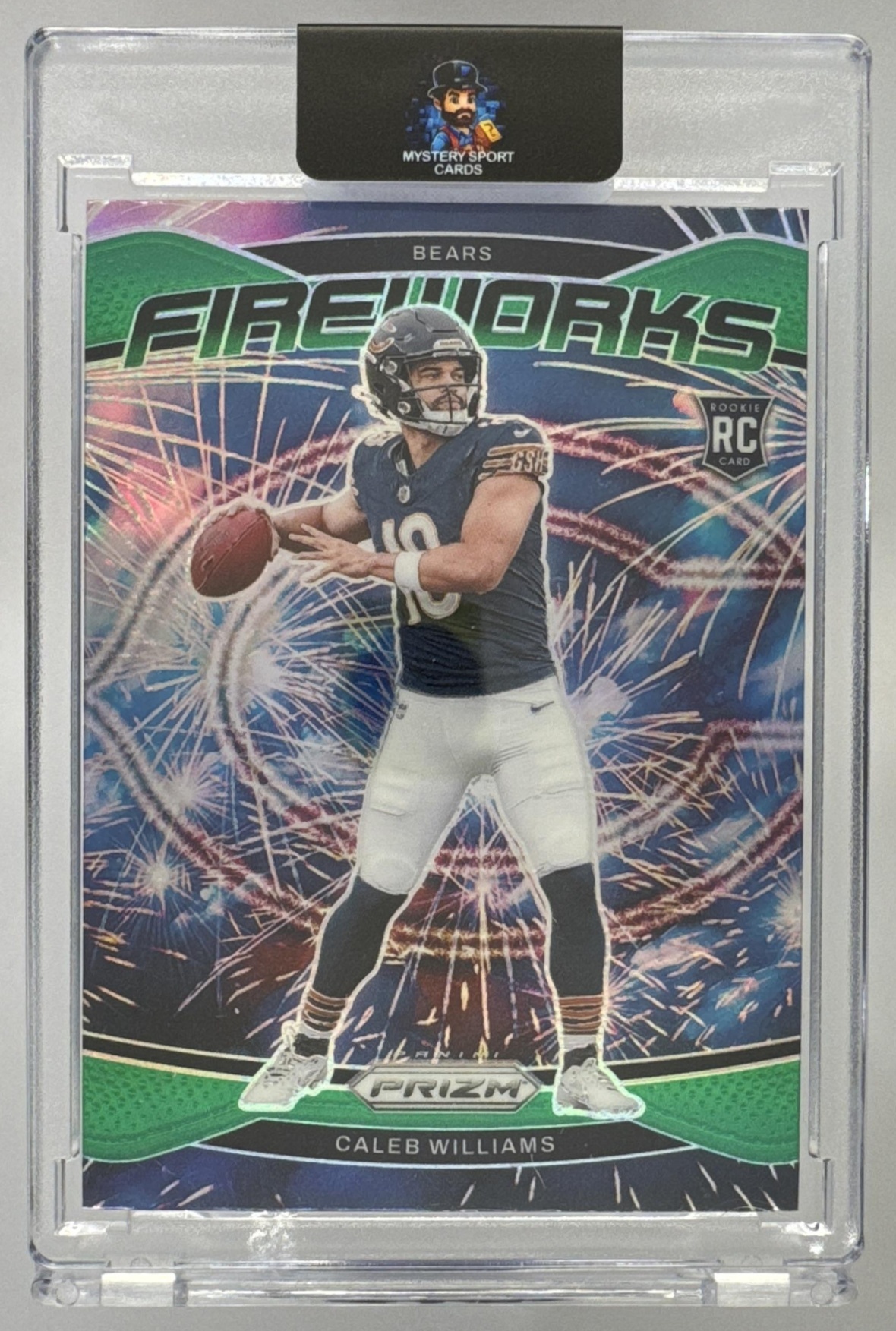 Card image for 2024 Panini Football Prizm Caleb Williams Fireworks #25 RC Chicago Bears
