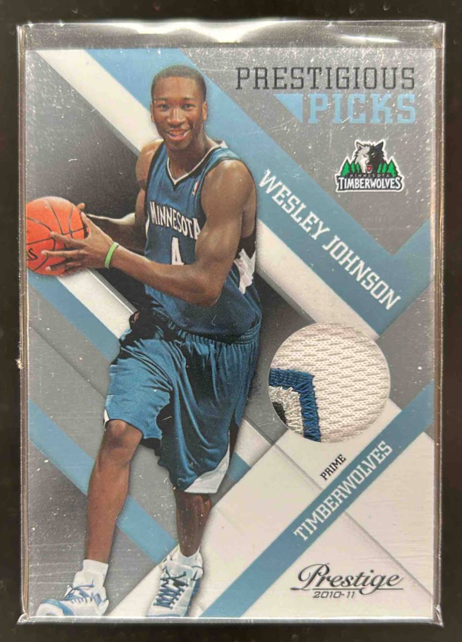 Card image for 2010-11 Panini Prestige Wesley Johnson Prestigious Picks Materials Patches Platinum 8 /10 #4 RC