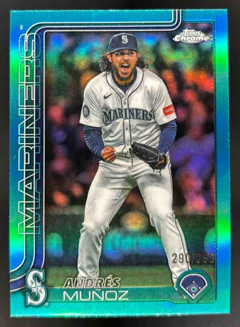 Card image for 2025 Topps Chrome Update Andres Munoz Teal Refractor /299 #USC108 Mariners