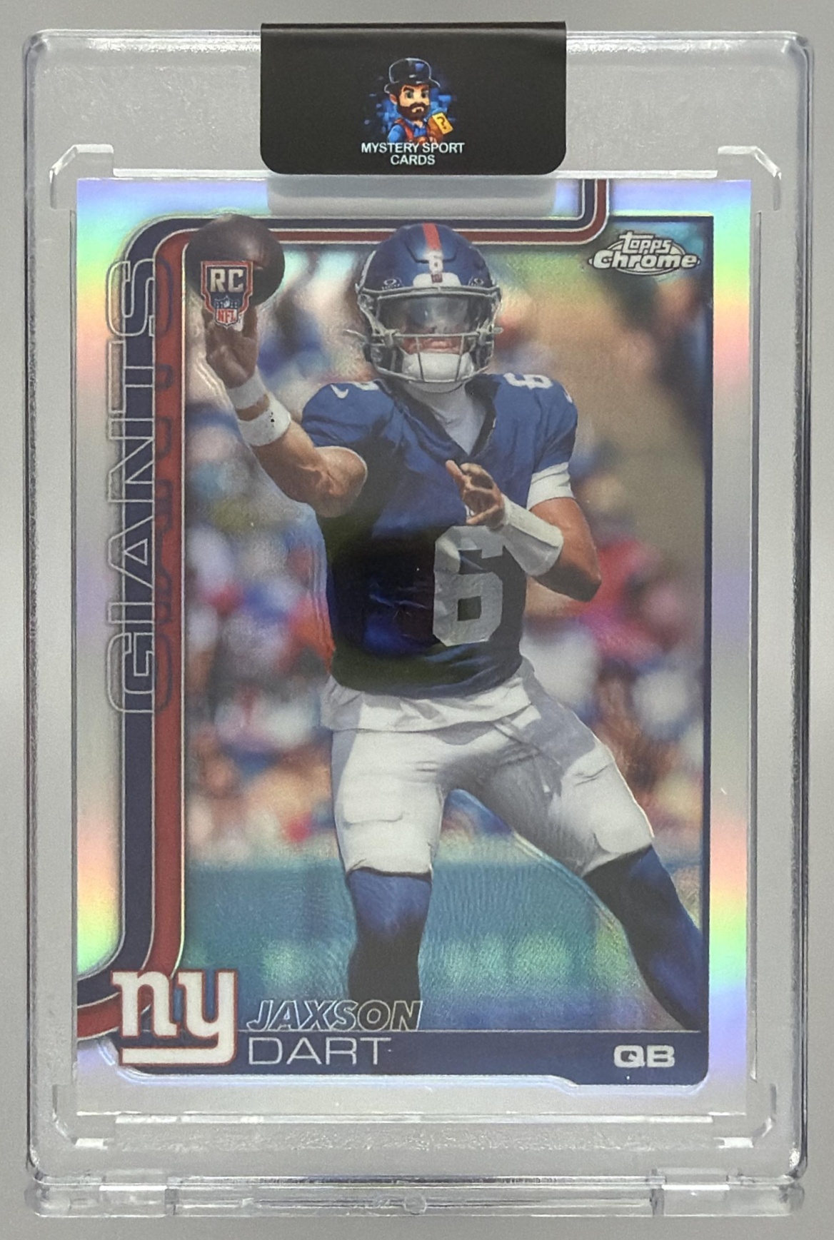 Card image for 2025 Topps Football Chrome Jaxson Dart Rookie Refractor #306 RC New York Giants