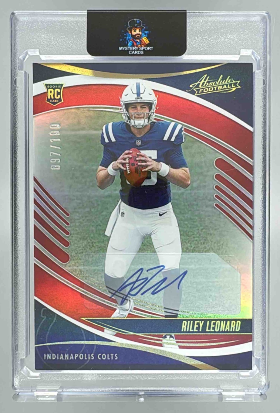 Card image for 2025 Panini Absolute Riley Leonard Signature Rookies Spectrum Red /100 #172 RC Auto Colts