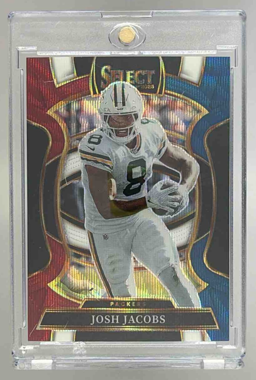 Card image for 2025 Panini Select Josh Jacobs Concourse Tri-Color Prizm /399 #67 Packers