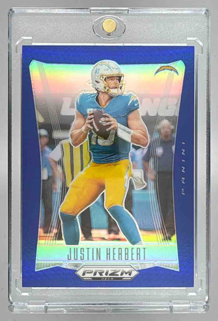 Card image for 2024 Panini Prizm Deca Justin Herbert Blue /149 #175 Chargers