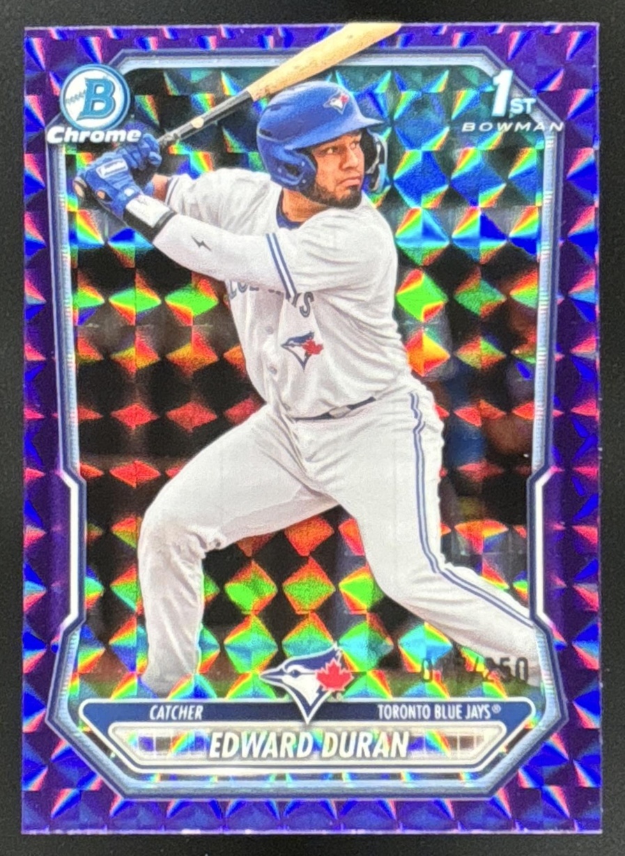 Card image for 2026 Bowman Edward Duran Chrome Purple Geometric Refractor /250 1st Prospect