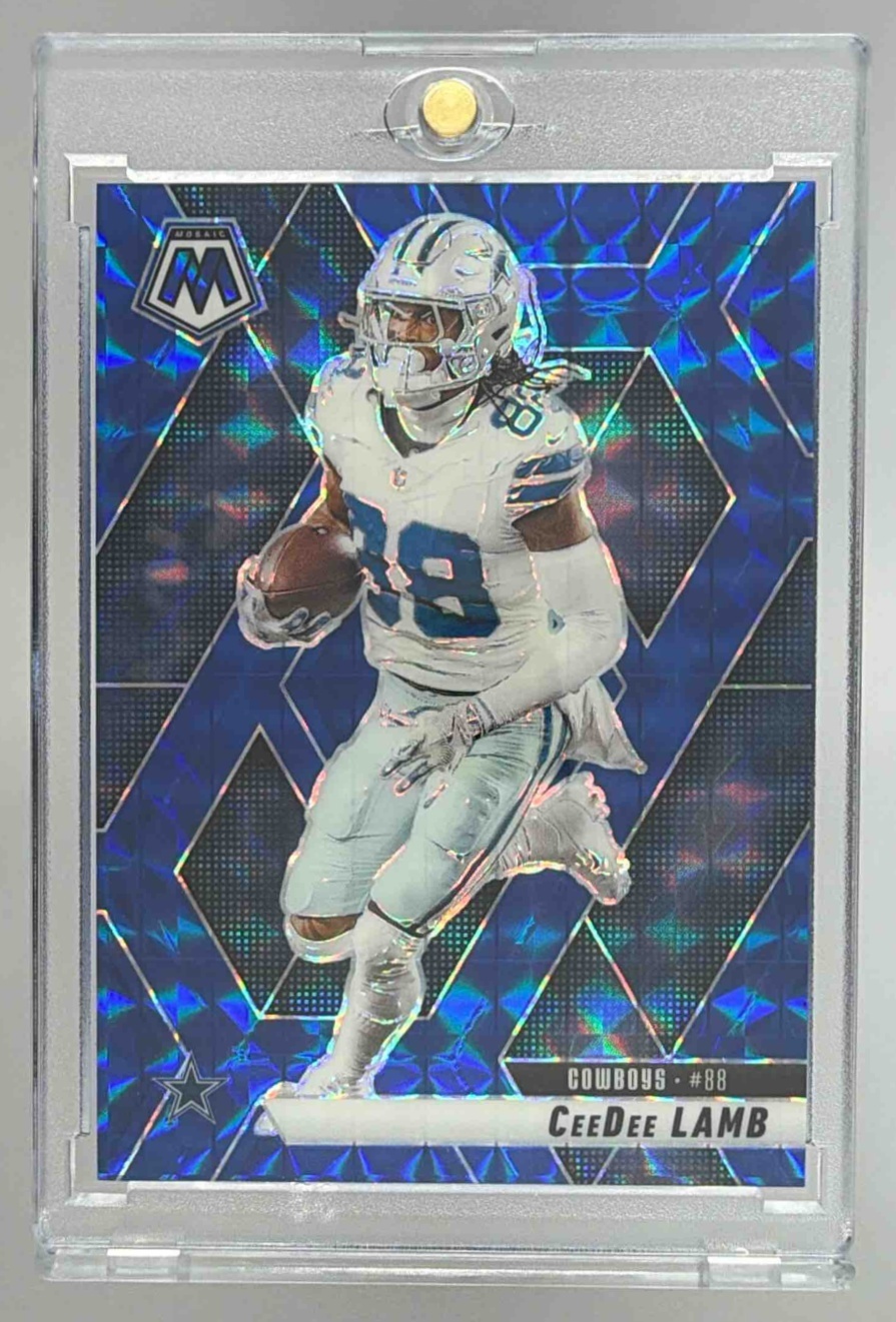 Card image for 2025 Panini Football Mosaic CeeDee Lamb Blue Prizm /99 #209 Dallas Cowboys