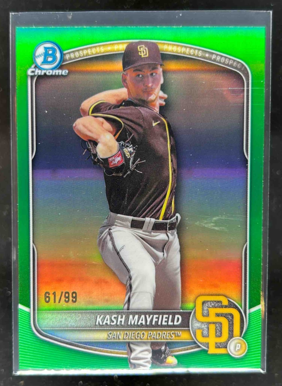 Card image for Kash Mayfield 2025 Bowman Draft Chrome Green Refractor /99