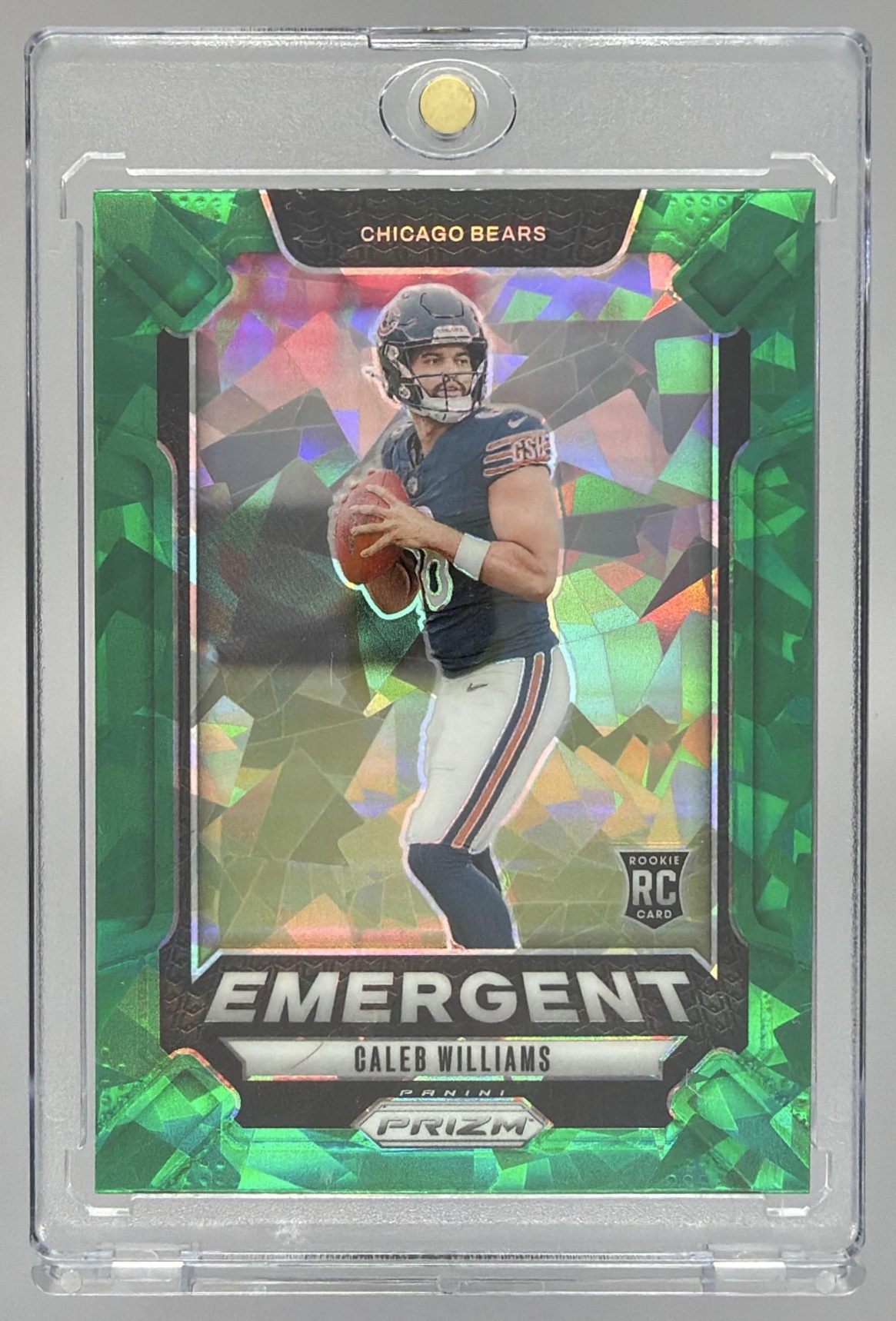 Card image for 2024 Panini Football Prizm Caleb Williams Emergent Green Ice #1 RC Chicago Bears