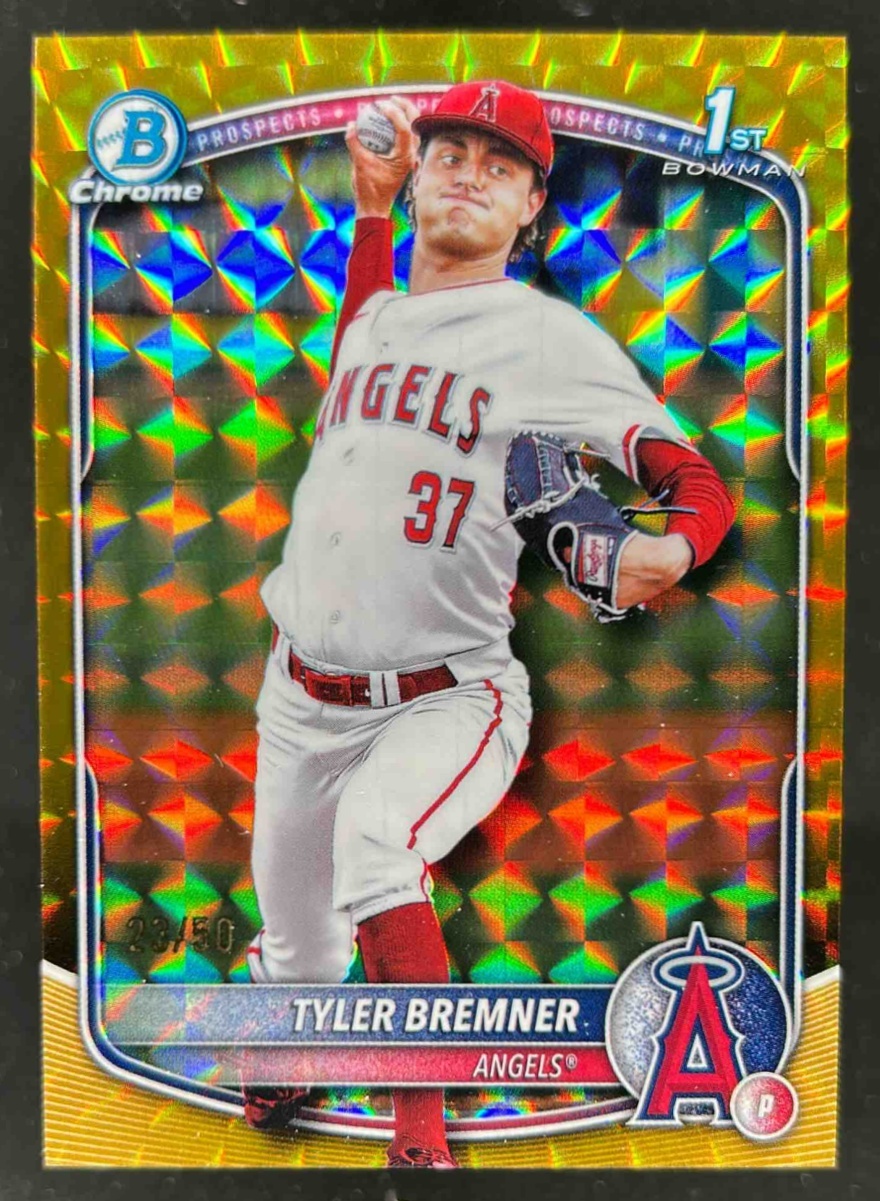 Card image for Tyler Bremner 2025 Bowman Draft Chrome Gold Geometric Refractor /50