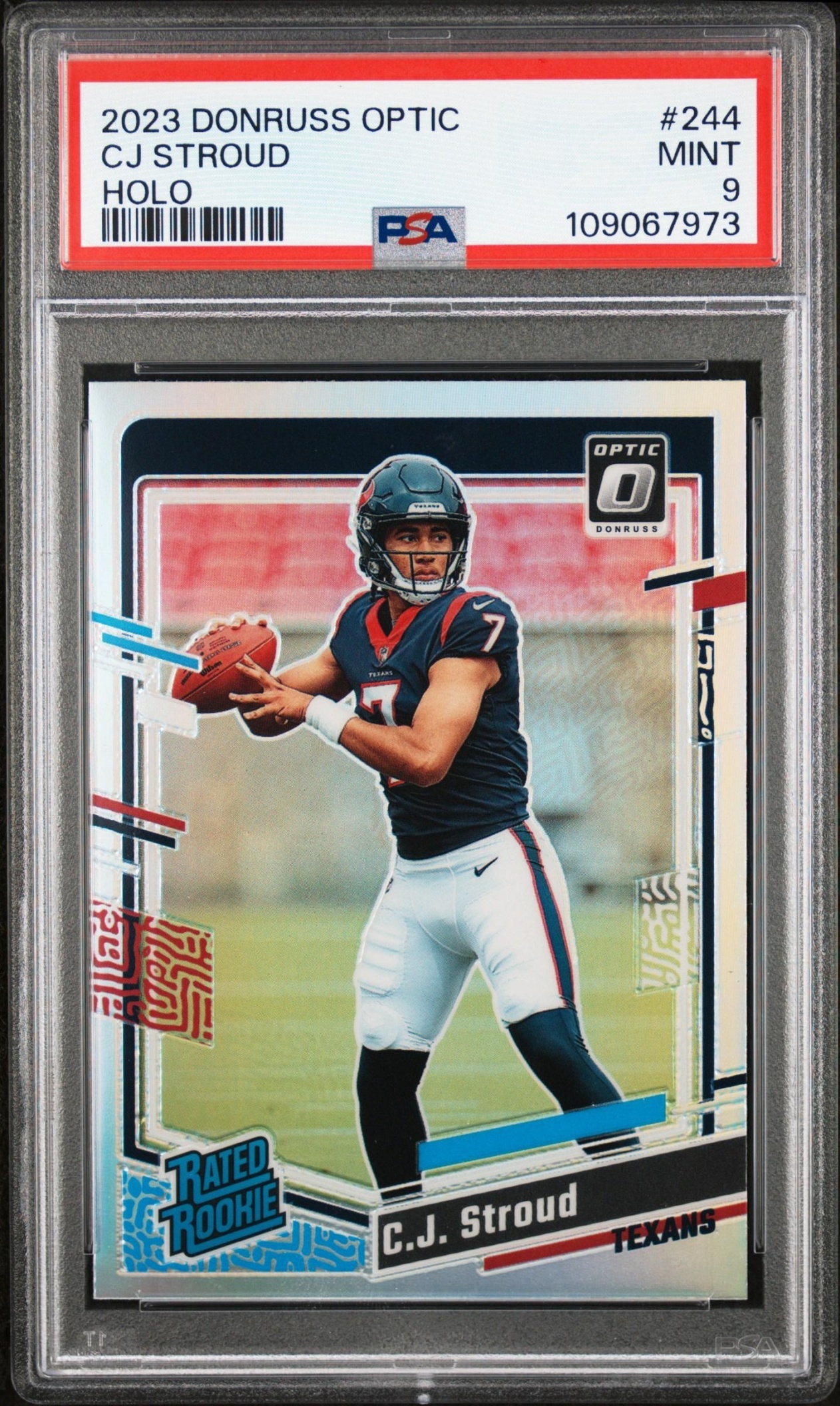 Card image for 2023 Panini Donruss Optic C.J. Stroud Holo Prizm #244 RC Rated Rookie Texans