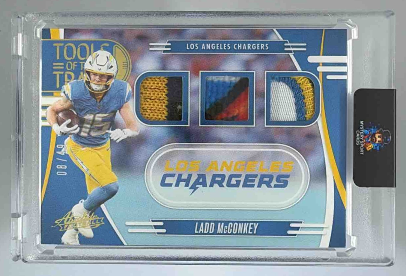 Card image for 2025 Panini Absolute Ladd McConkey Tools of the Trade Double Prime /49 #TTD-LMC Chargers