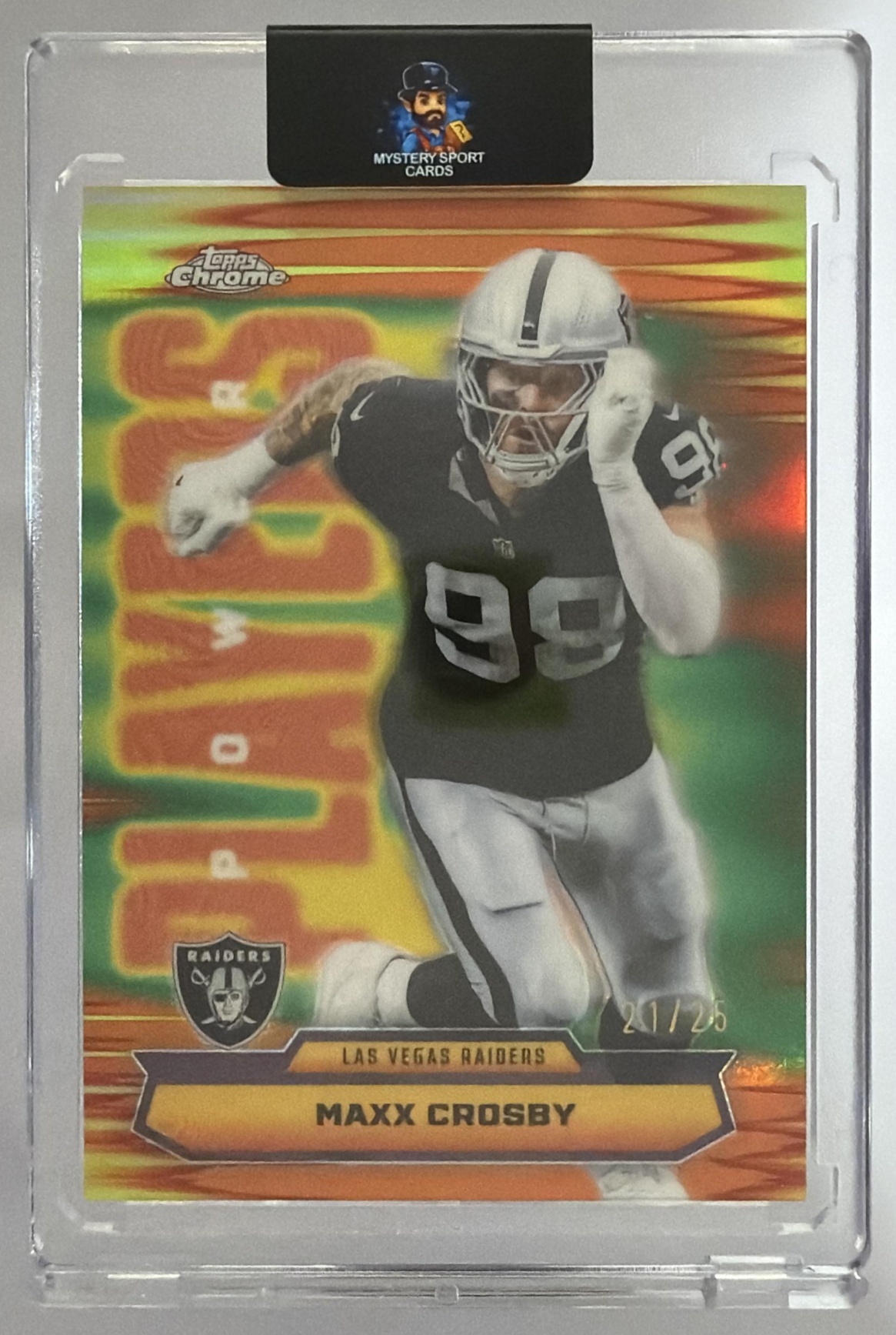 Card image for 2025 Topps Chrome Maxx Crosby Power Players Orange Refractor /25 #PP-37 Raiders