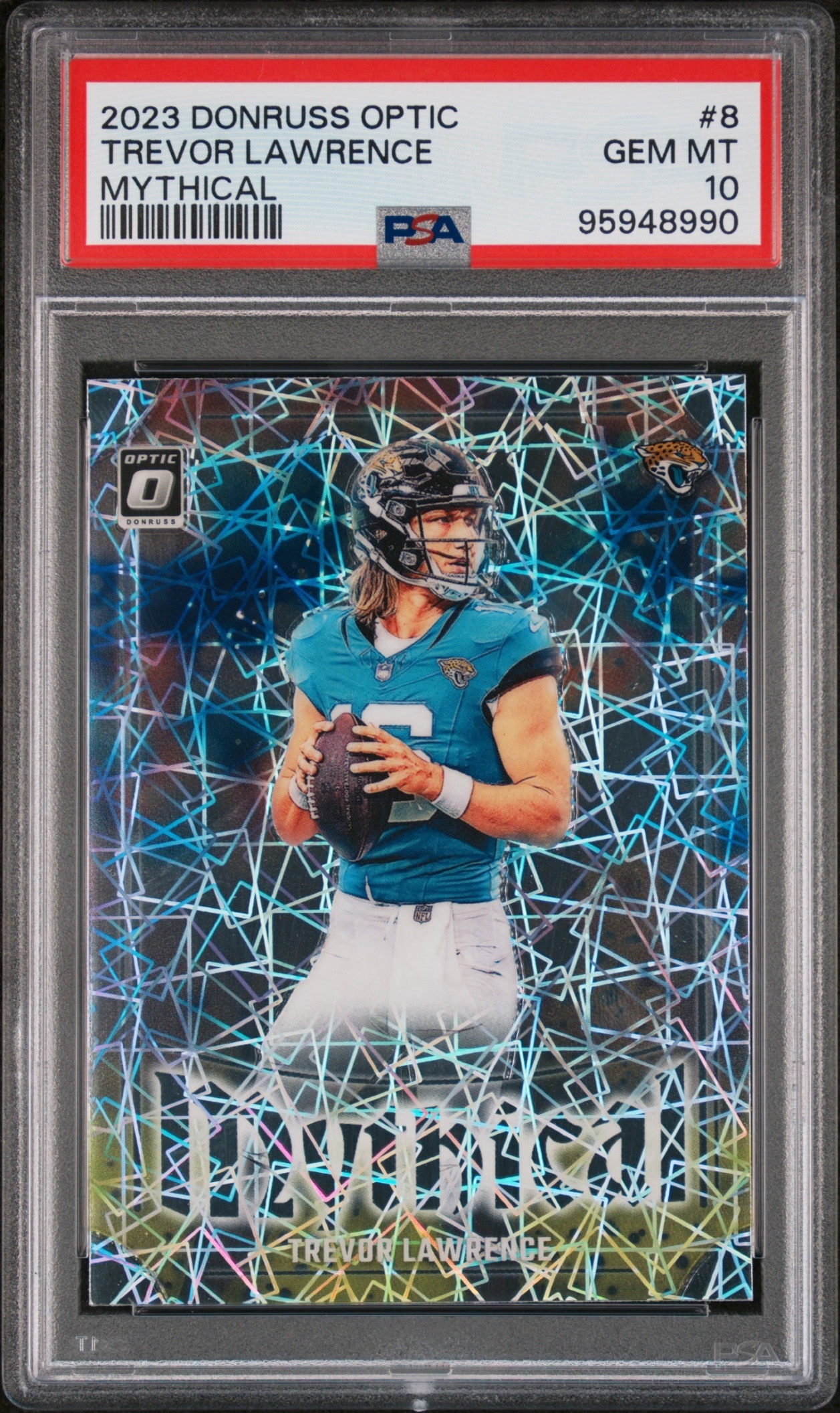 Card image for 2023 Panini Donruss Optic Trevor Lawrence Mythical #8 Jaguars