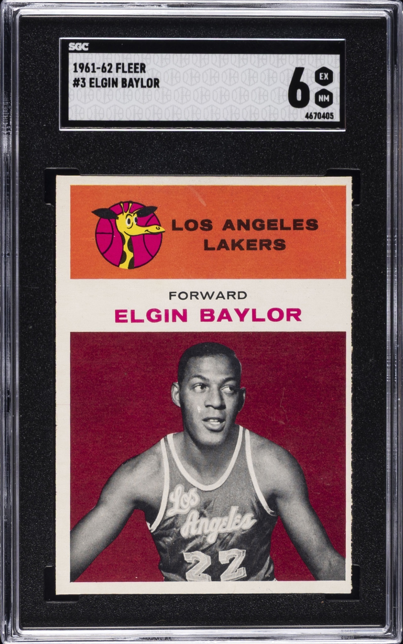 1961-62 Fleer Basketball Elgin Baylor #3 RC Los Angeles Lakers SGC 6