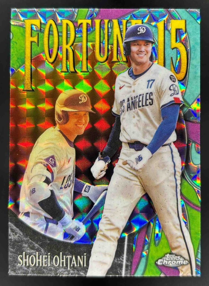 Card image for 2025 Topps Chrome Update Shohei Ohtani Fortune 15 Geometric Refractor #F15-6