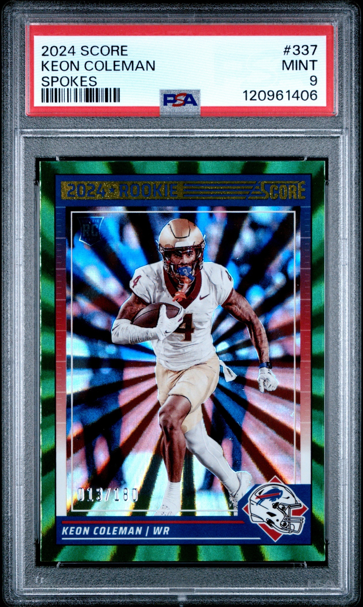 Card image for 2024 Panini Football Score Keon Coleman Spokes /180 #337 RC Buffalo Bills