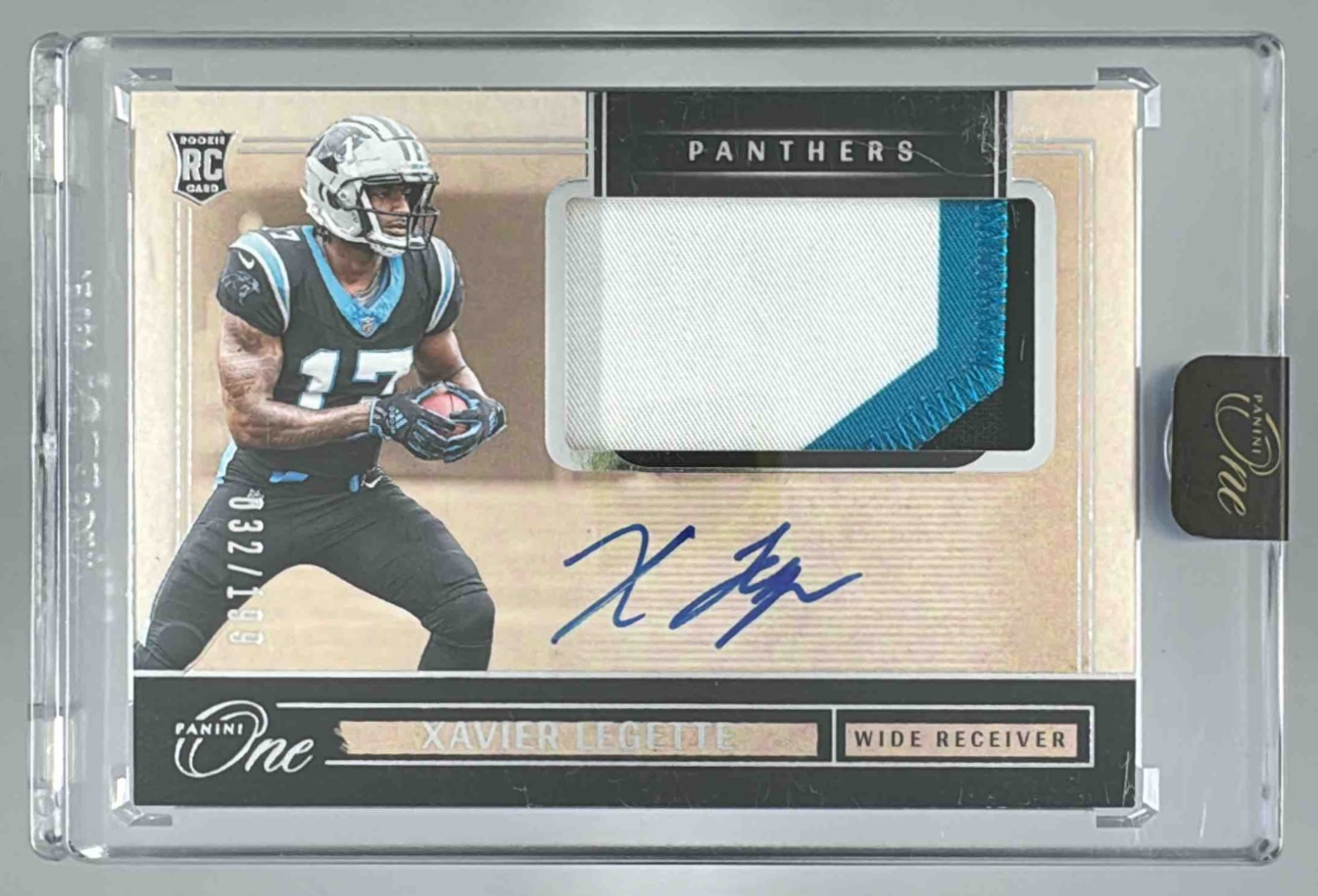 Card image for 2024 Panini One Xavier Legette Rookie Patch Auto /199 #6 MEM RC Panthers
