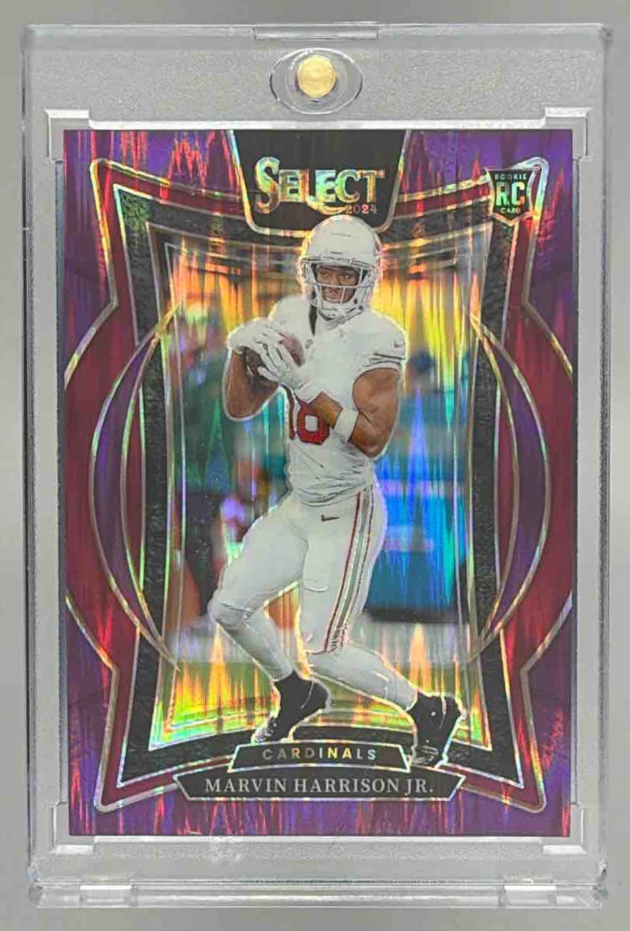 Card image for 2024 Panini Select Marvin Harrison Jr. Concourse Purple Prizm Shock /360 #28 RC Cardinals