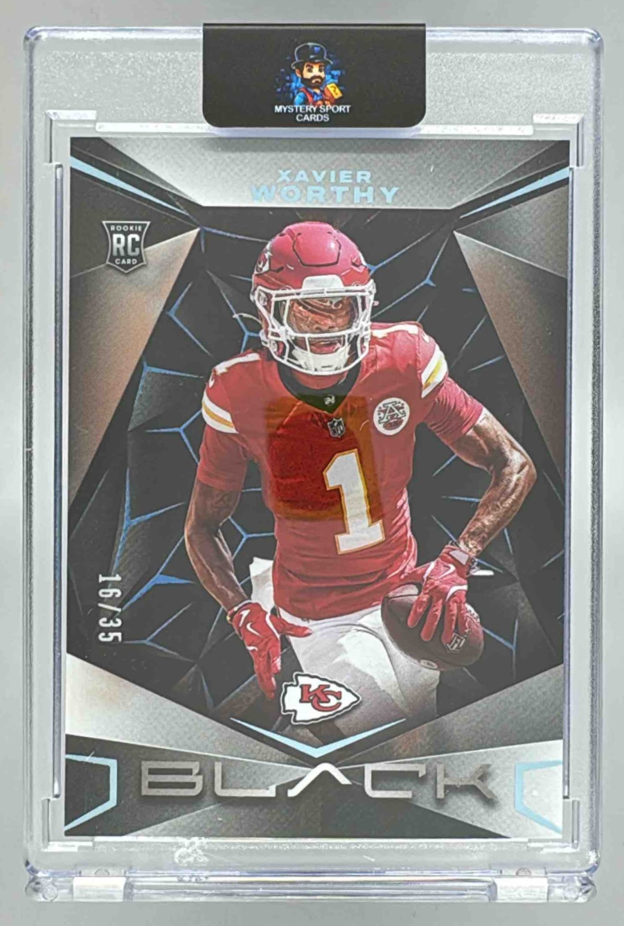 Card image for 2024 Panini Black Xavier Worthy Rookies Sapphire /35 #199 RC Chiefs