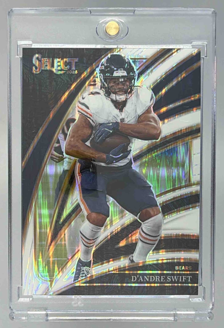 Card image for 2025 Panini Select D'Andre Swift Club Level White Prizm Shock /799 #272 Bears
