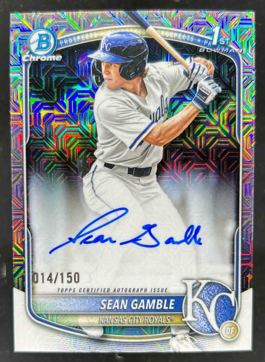 Card image for Sean Gamble 2025 Bowman Draft Chrome Prospect Auto HTA Choice Refractor /150
