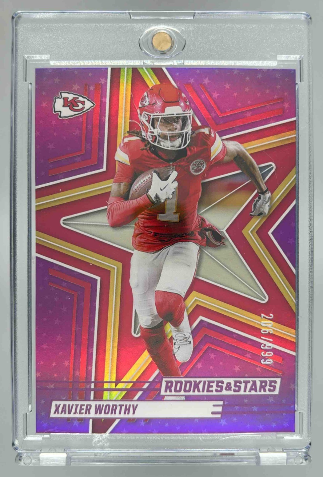Card image for 2025 Panini Rookies & Stars Xavier Worthy Purple /999 #9 Chiefs
