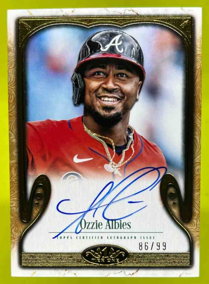 Card image for Ozzie Albies 2026 Topps Tier One Shots Auto Blue Foil /99
