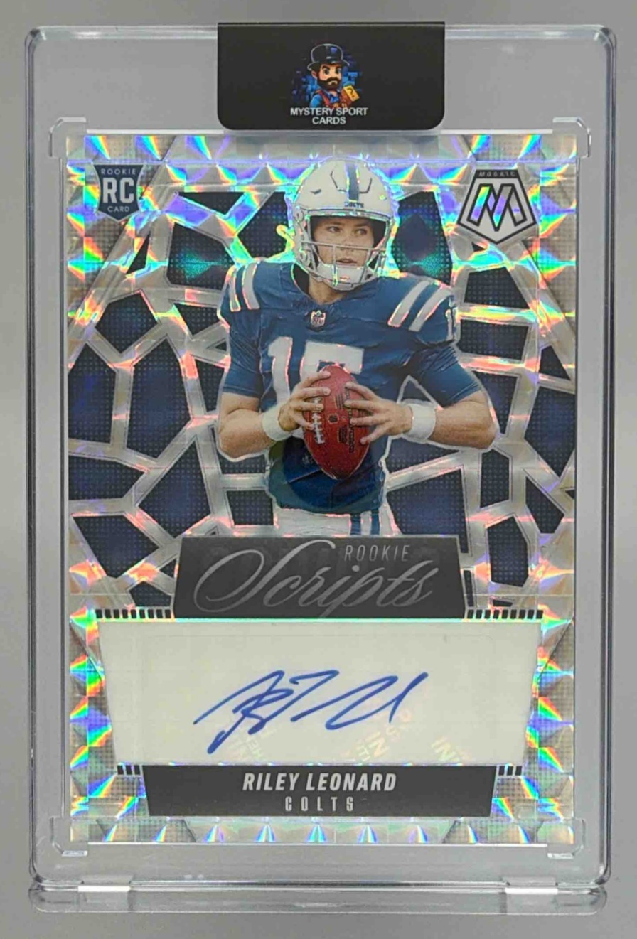 Card image for 2025 Panini Mosaic Riley Leonard Rookie Scripts #RS-RLD RC Auto Colts