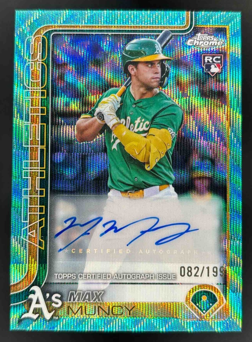 Card image for 2025 Topps Chrome Update Max Muncy Auto Aqua Wave Refractor /199 RC