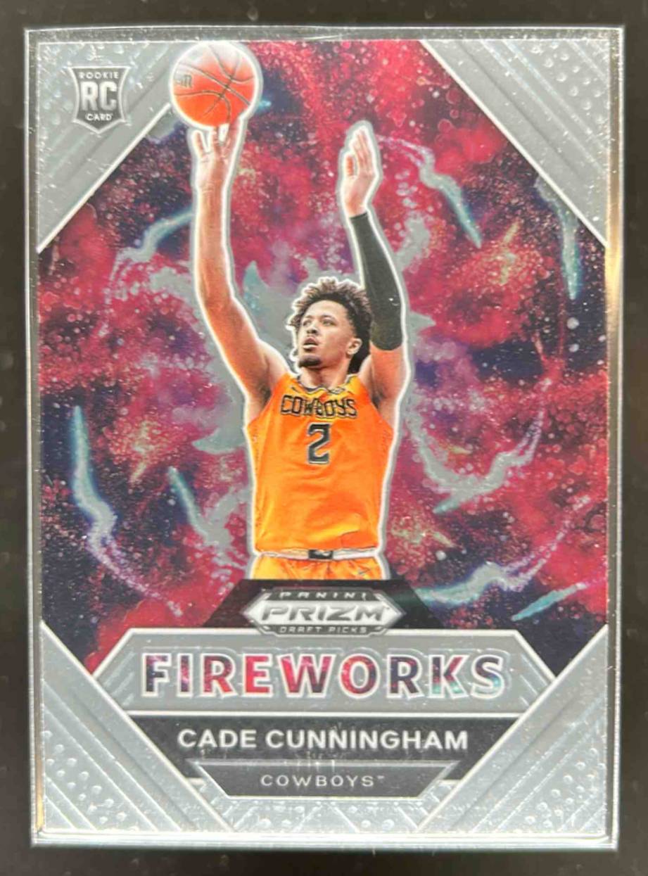 Card image for 2021-22 Panini Prizm Draft Picks Cade Cunningham Fireworks #1 RC Rookie