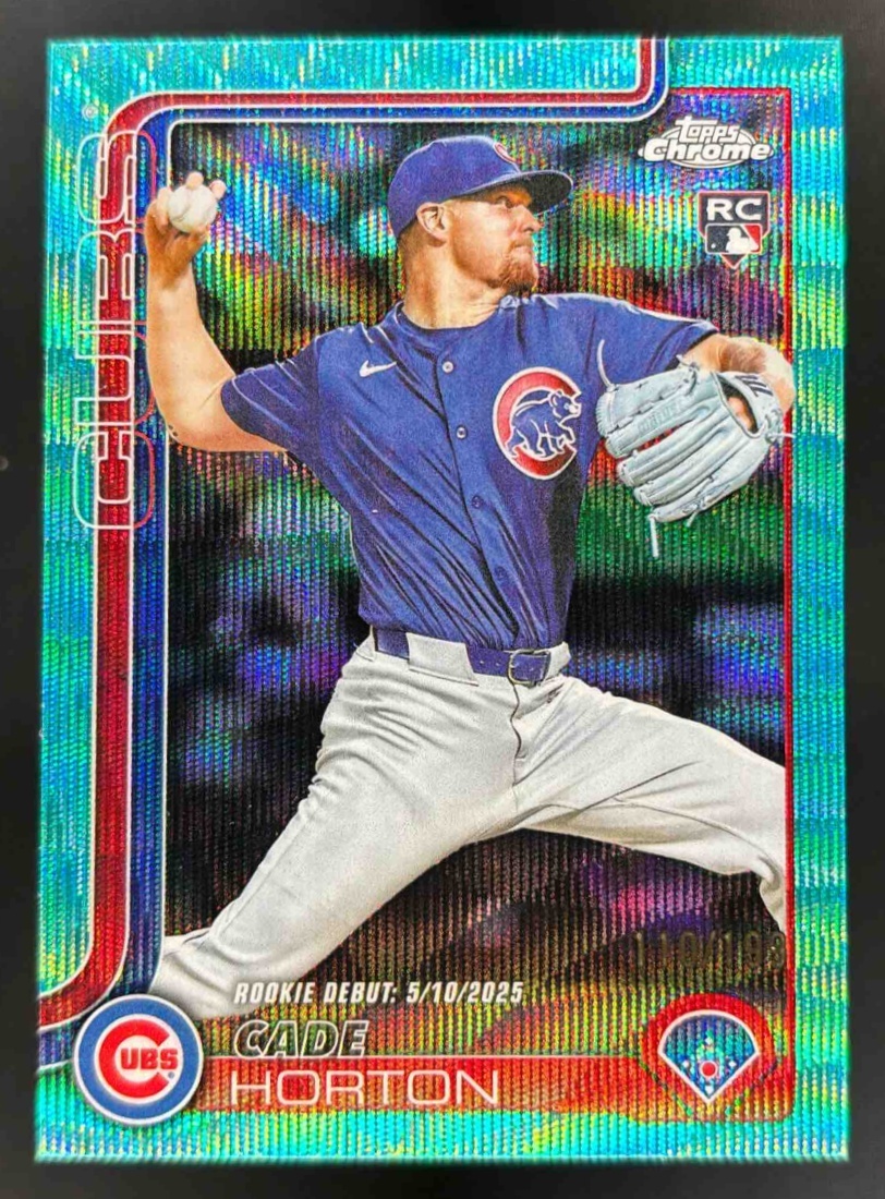 Card image for 2025 Topps Chrome Update Cade Horton Aqua Wave Refractor /199 #USC102 RC Cubs