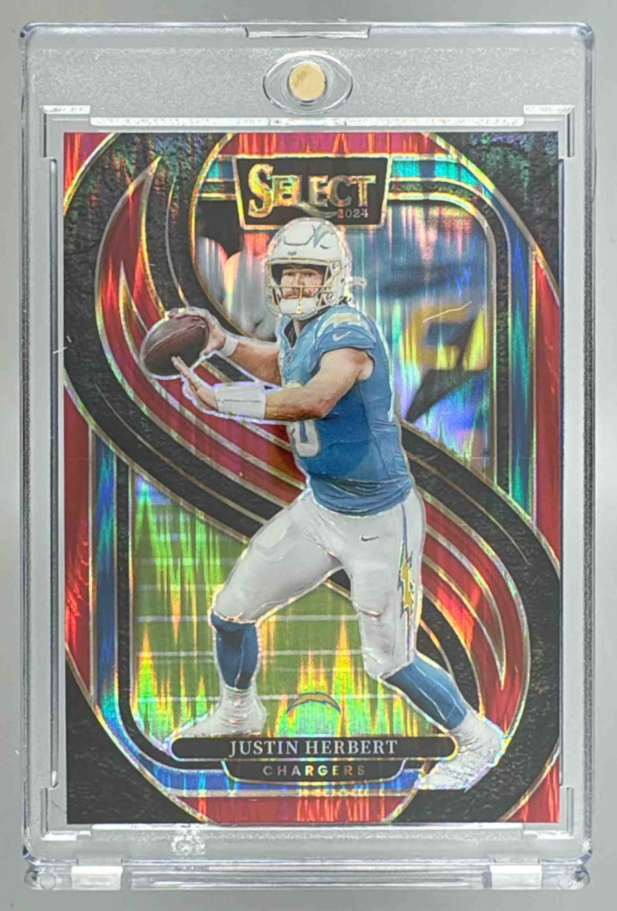 Card image for 2024 Panini Select Justin Herbert Premier Tri-Color Prizm /249 #131 Chargers
