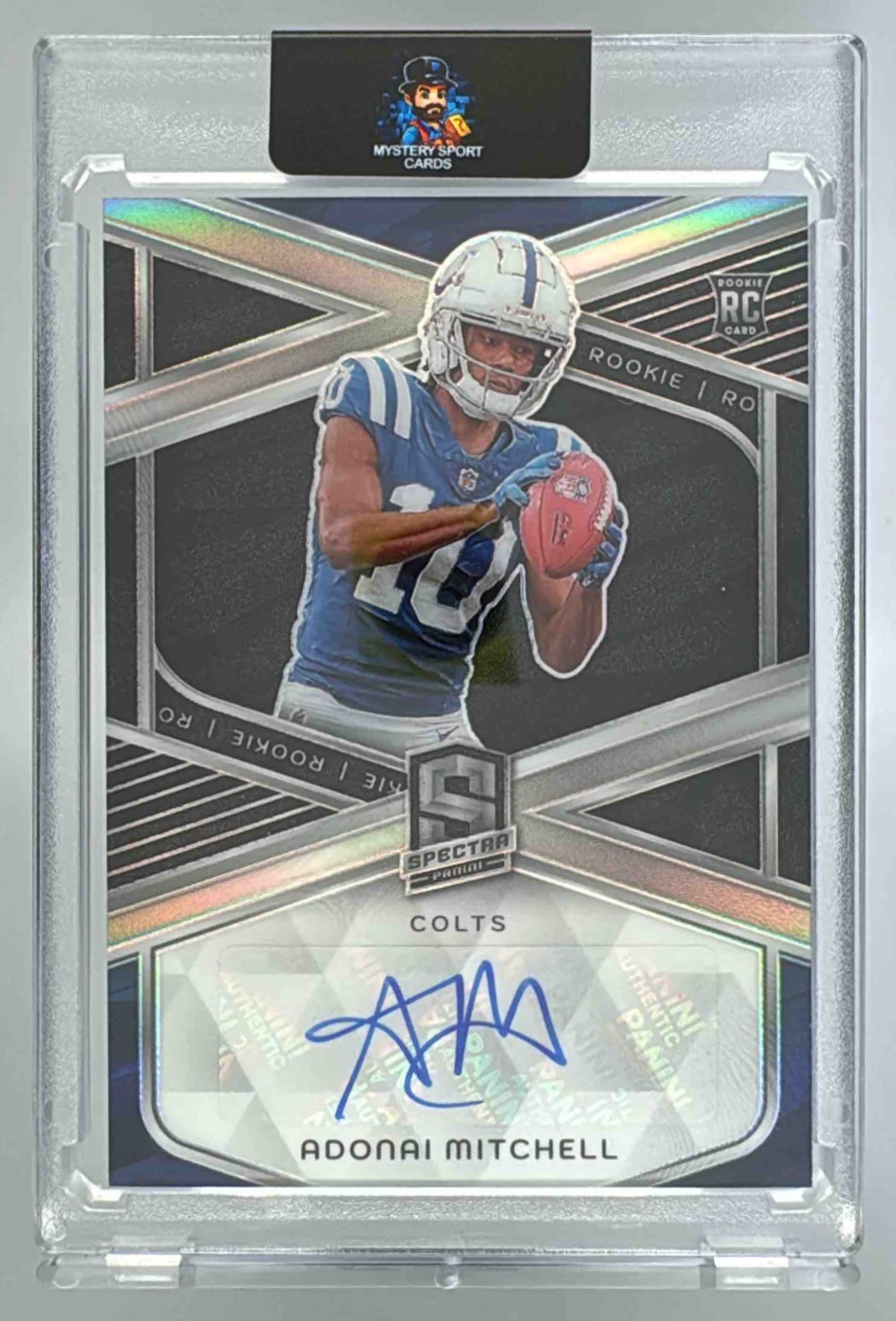 Card image for 2024 Panini Spectra Adonai Mitchell Rookie Auto /99 #RA-AML RC Colts