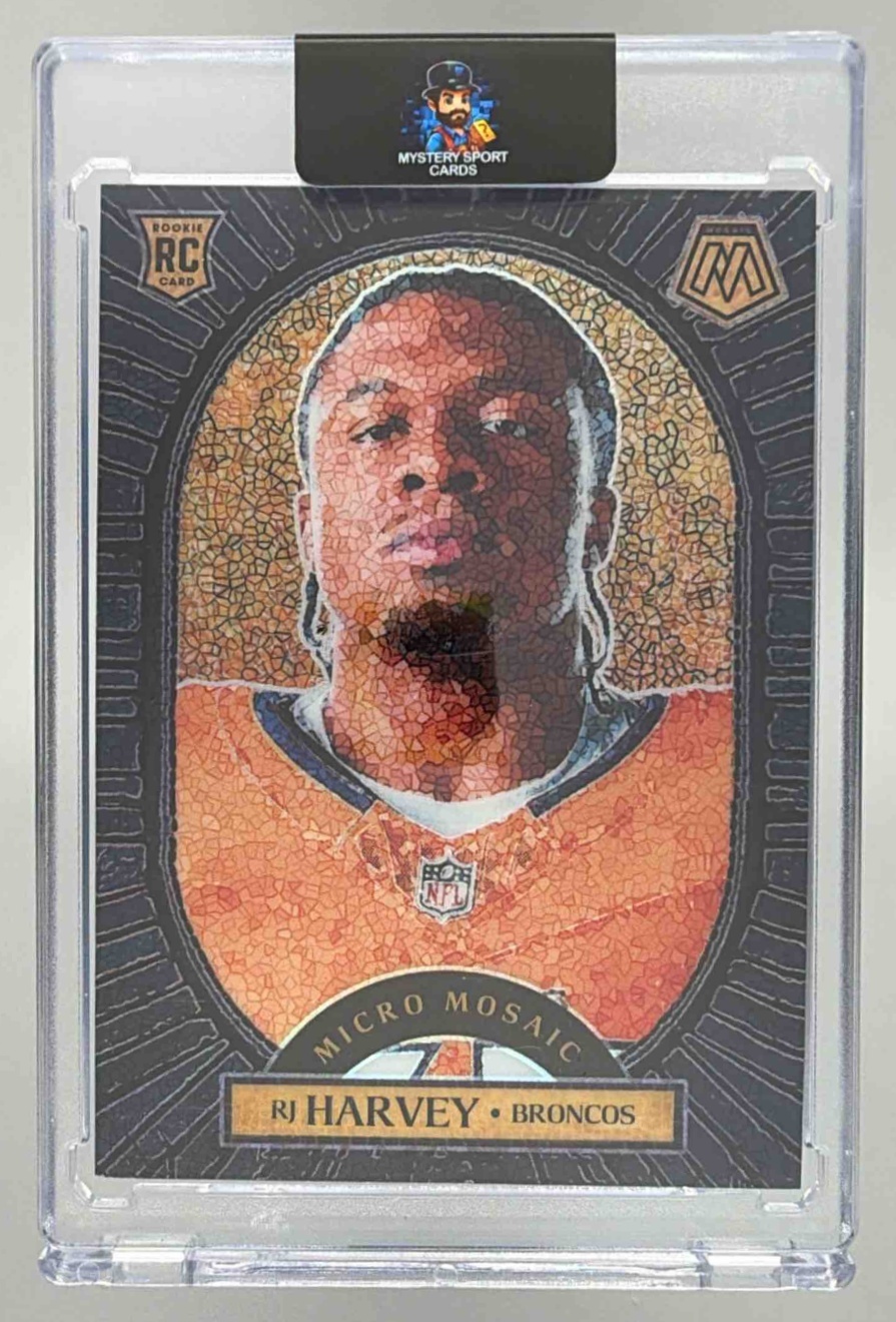 Card image for 2025 Panini Football Mosaic RJ Harvey Micro Mosaic #19 RC Denver Broncos