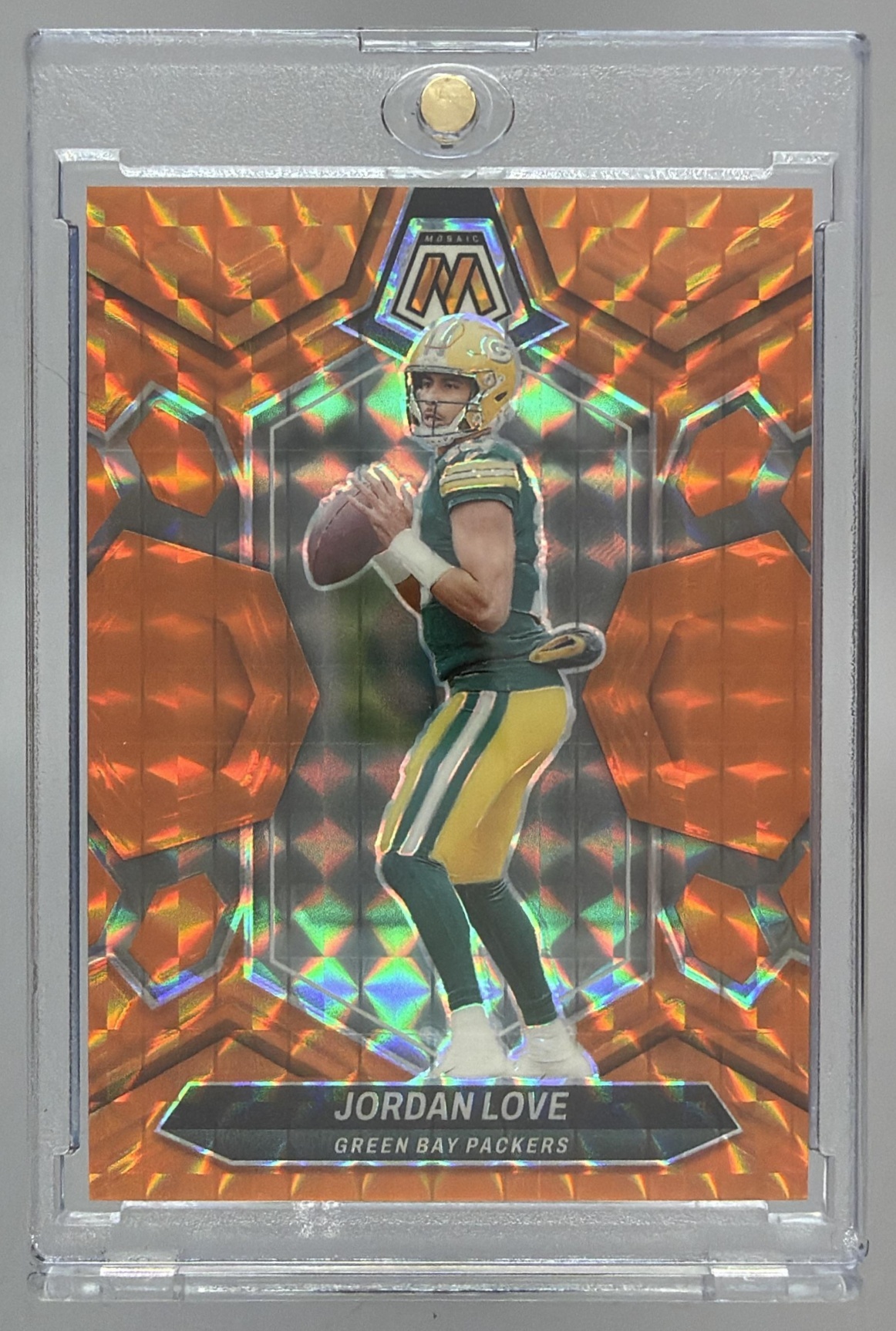 Card image for 2024 Panini Football Mosaic Jordan Love Orange Prizm /199 #78 Green Bay Packers