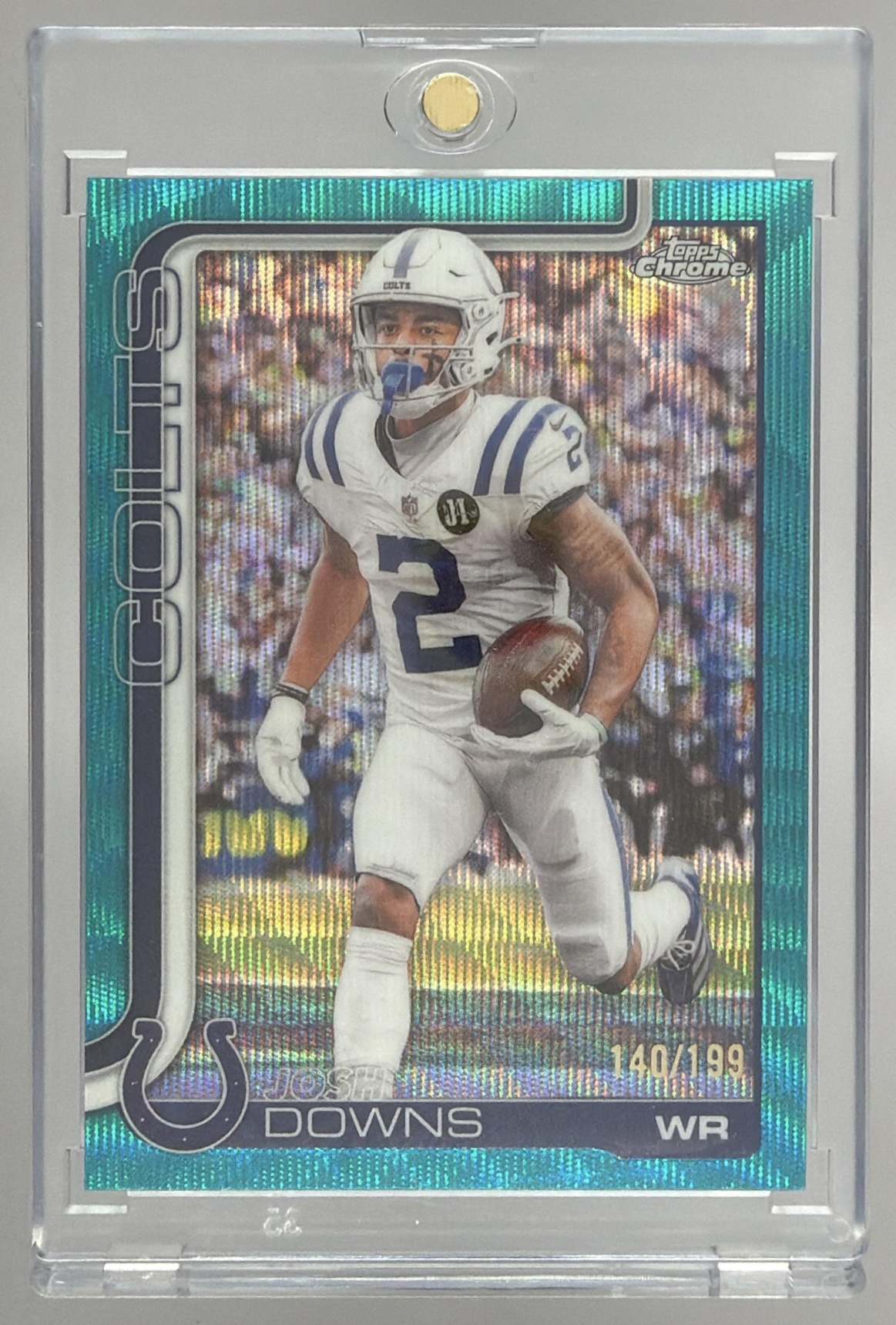 Card image for 2025 Topps Chrome Josh Downs Aqua Wave Refractor /199 #127 Colts