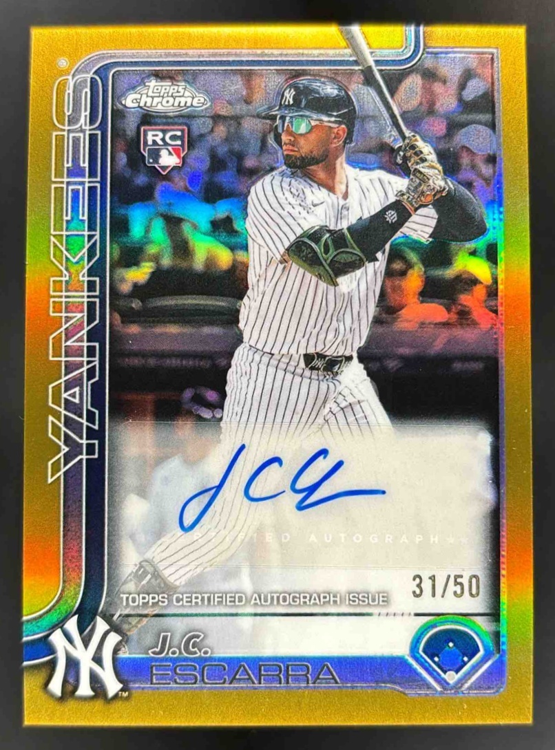 Card image for 2025 Topps Chrome Update J.C. Escarra Auto Gold Refractor /50 #AC-JE RC Yankees