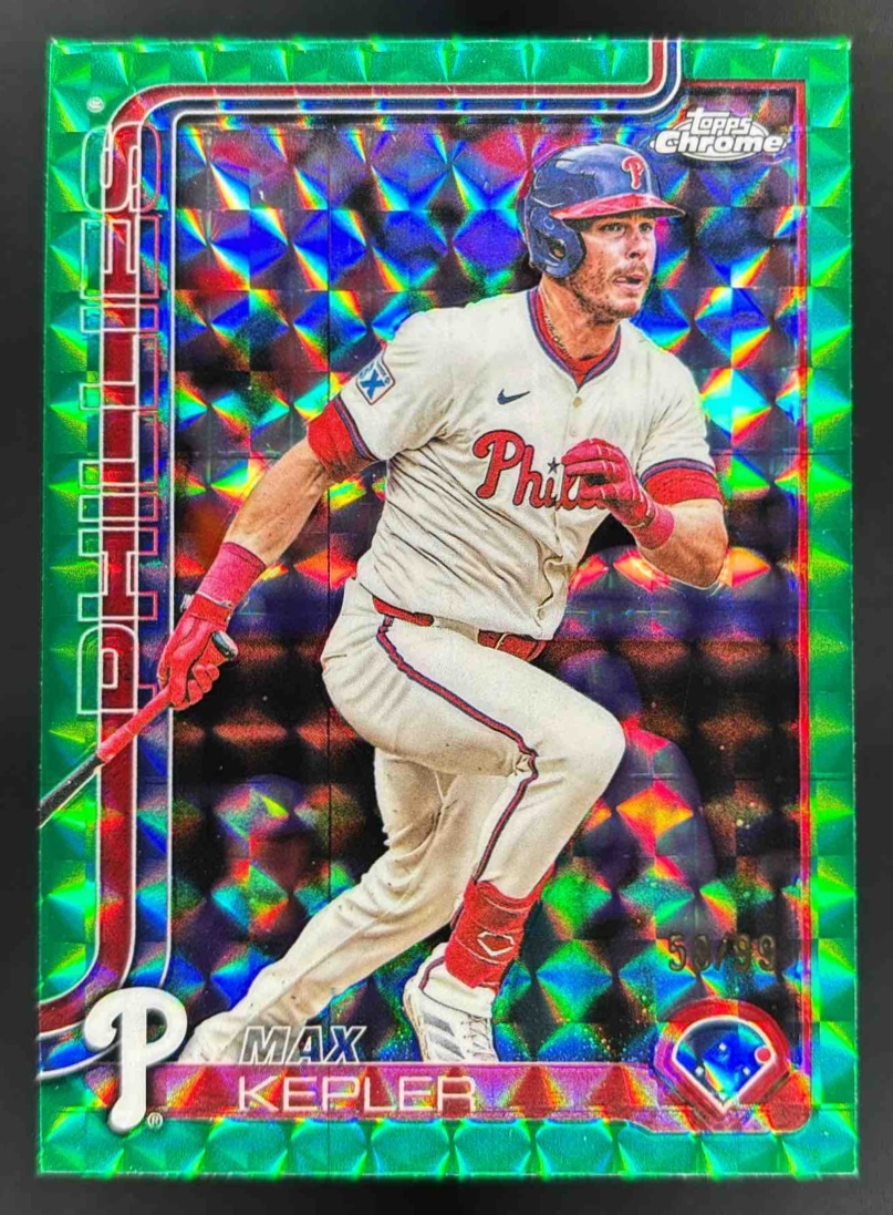 Card image for 2025 Topps Chrome Update Max Kepler Green Geometric Refractor /99