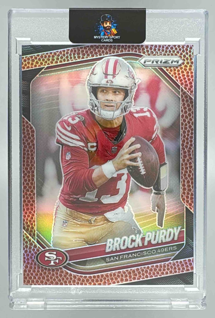 Card image for 2025 Panini Football Prizm Brock Purdy Pigskin /180 #255 San Francisco 49ers