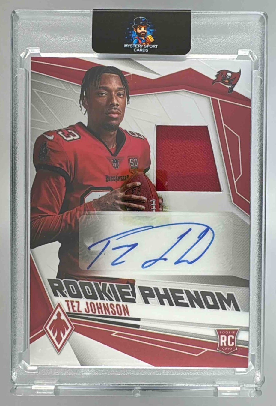 Card image for 2025 Panini Phoenix Tez Johnson Rookie Phenoms Jersey Auto /249 #40 MEM RC Buccaneers