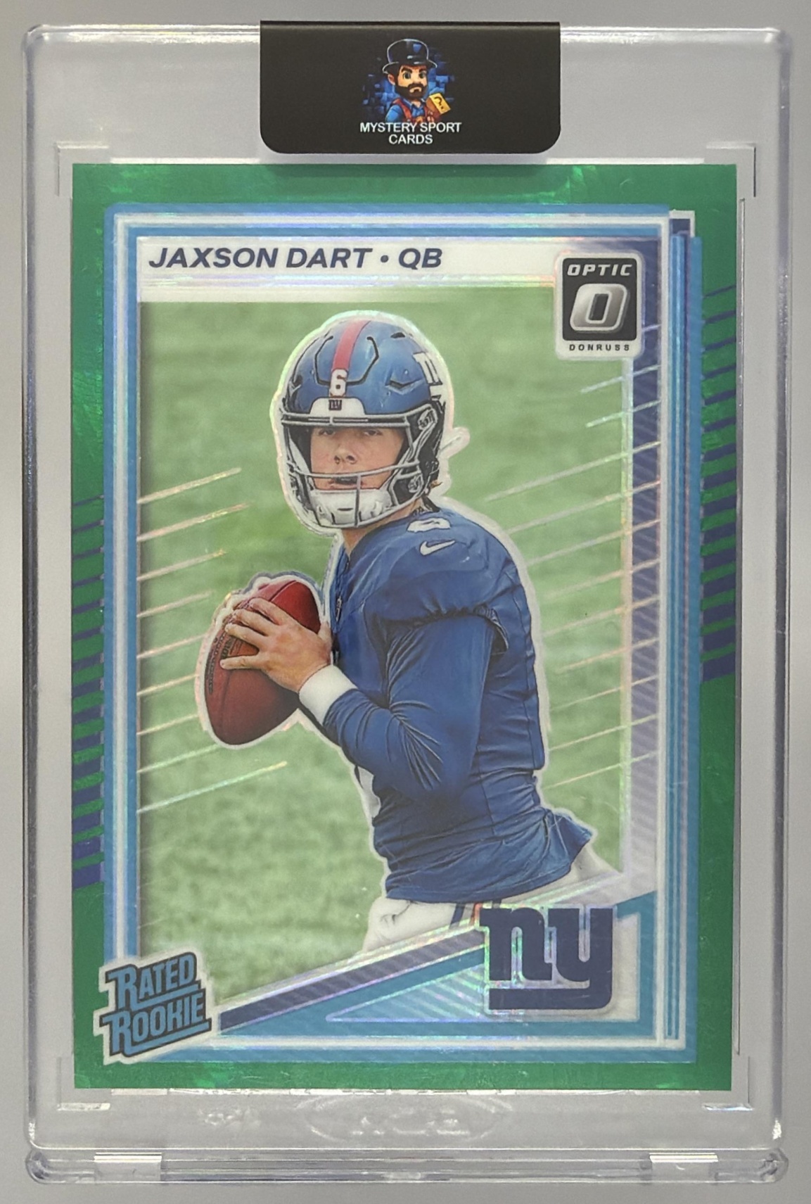 Card image for 2025 Panini Donruss Optic Jaxson Dart Rated Rookie Green Hyper Prizm #273 Giants