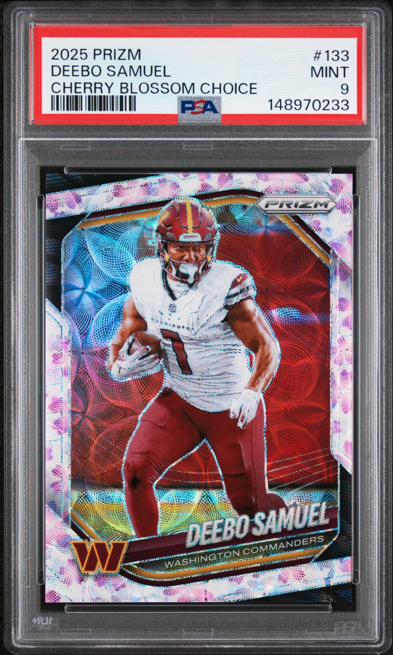 Card image for 2025 Panini Prizm Deebo Samuel Choice Cherry Blossom /15 #133 Commanders