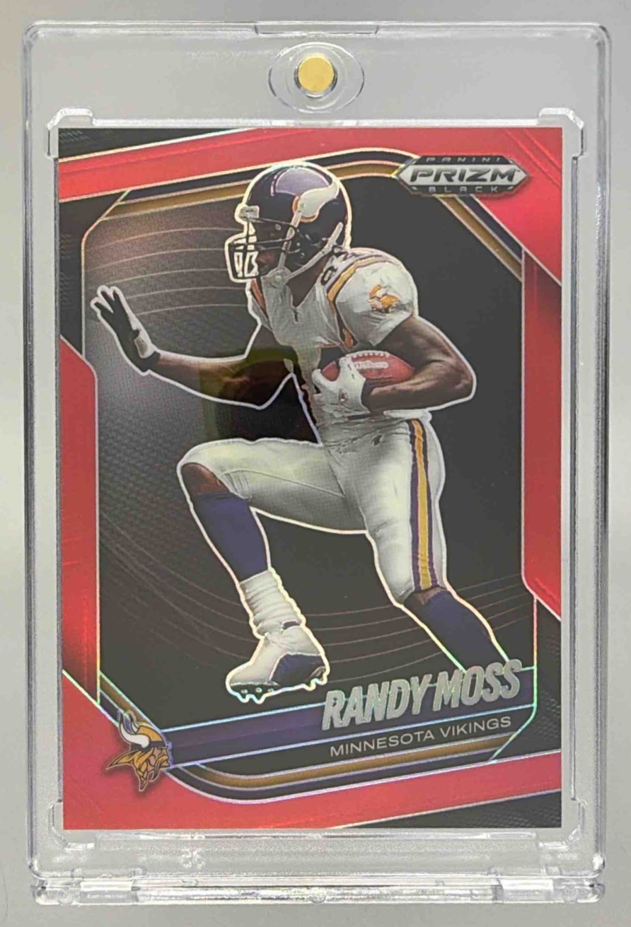 Card image for 2025 Panini Football Prizm Black Randy Moss Red /299 #89 Minnesota Vikings